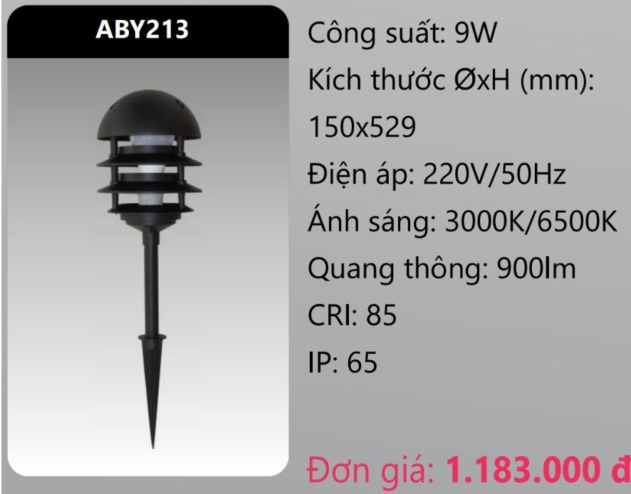 ĐÈN HẮT CẮM CỎ SÂN VƯỜN DẠNG HÌNH CHÓP NÓN LED 9W DUHAL ABY213