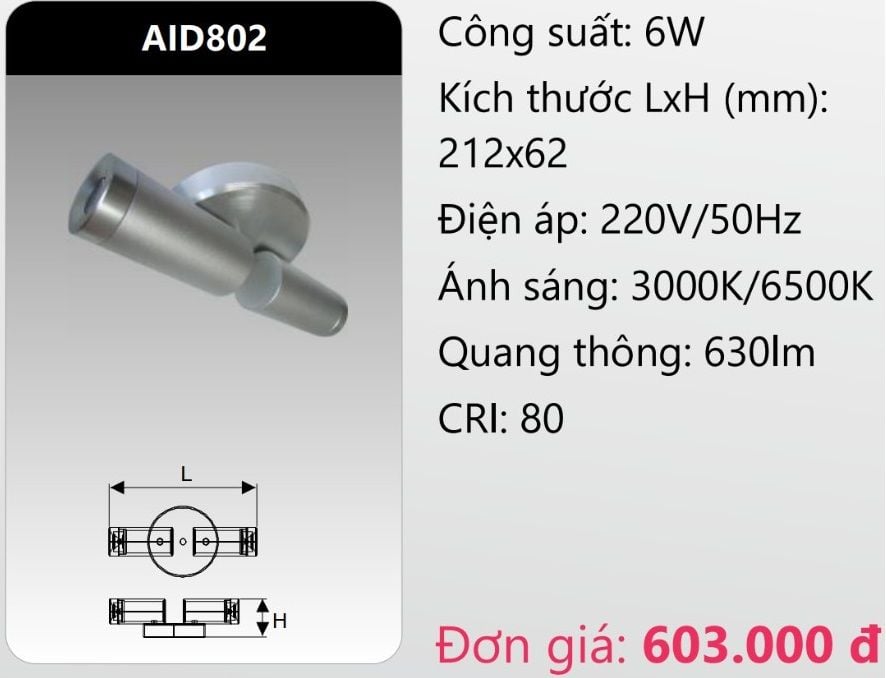 ĐÈN HẮT CHIẾU VÁCH TƯỜNG TRANG TRÍ LED 6W DUHAL AID802