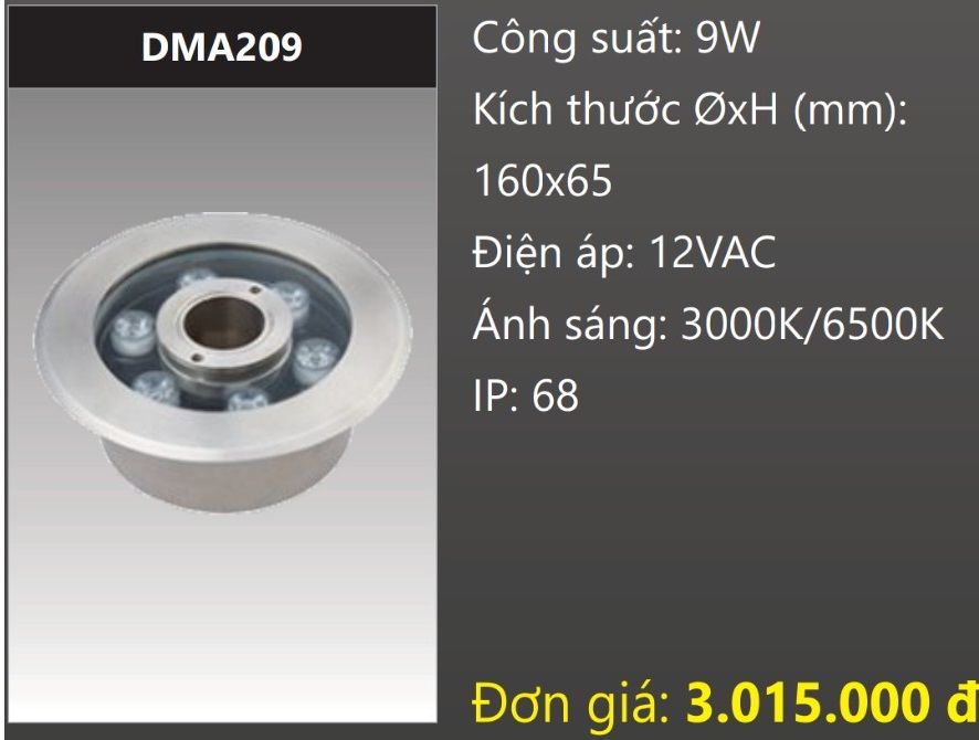 ĐÈN LED ÂM SÀN DƯỚI NƯỚC 9W DUHAL DMA209