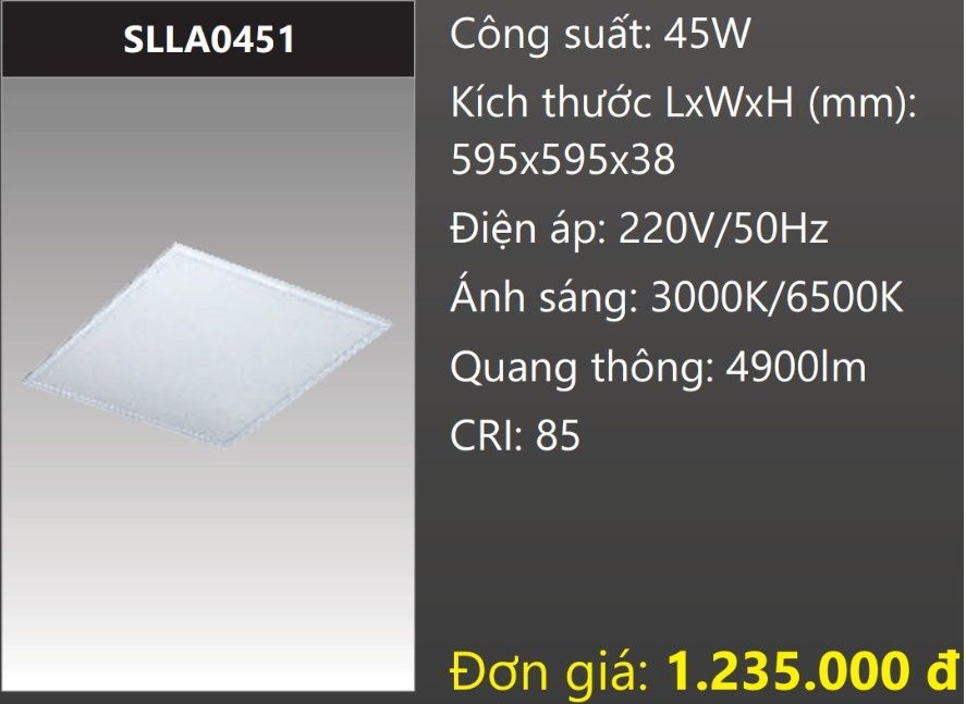 ĐÈN LED ÂM TRẦN 600x600 (60x60) 45W DUHAL SLLA0451