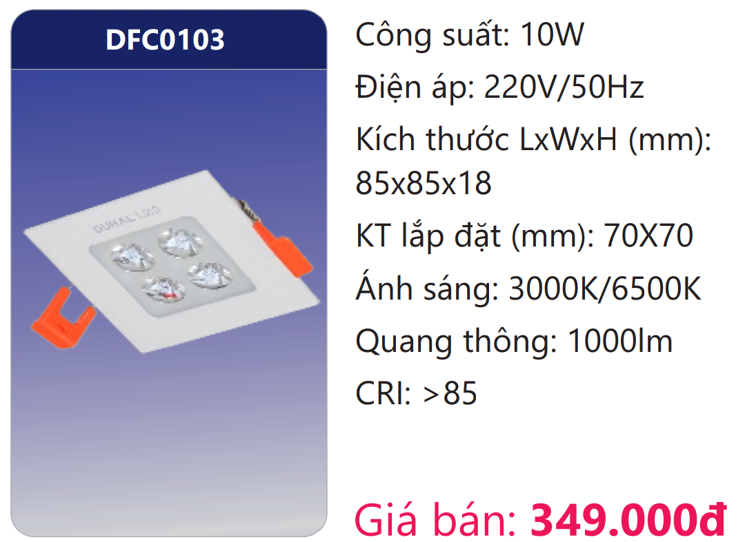 ĐÈN LED ÂM TRẦN CHIẾU ĐIỂM 10W DUHAL DFC0103