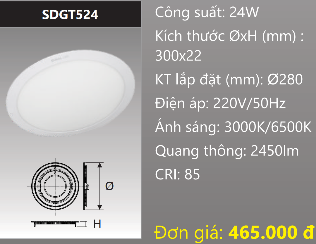 ĐÈN LED ÂM TRẦN DUHAL 24W SDGT524 ( DGT524 / DG T524 / DGT 524 )