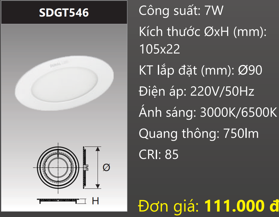 ĐÈN LED ÂM TRẦN DUHAL 7W SDGT546