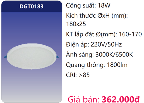  ĐÈN LED ÂM TRẦN TRÒN MỎNG DUHAL 18W DGT0183 