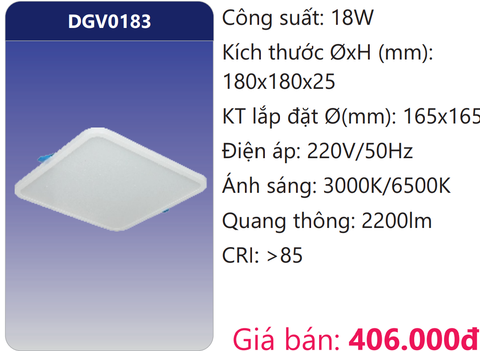  ĐÈN LED ÂM TRẦN VUÔNG MỎNG DUHAL 18W DGV0183 