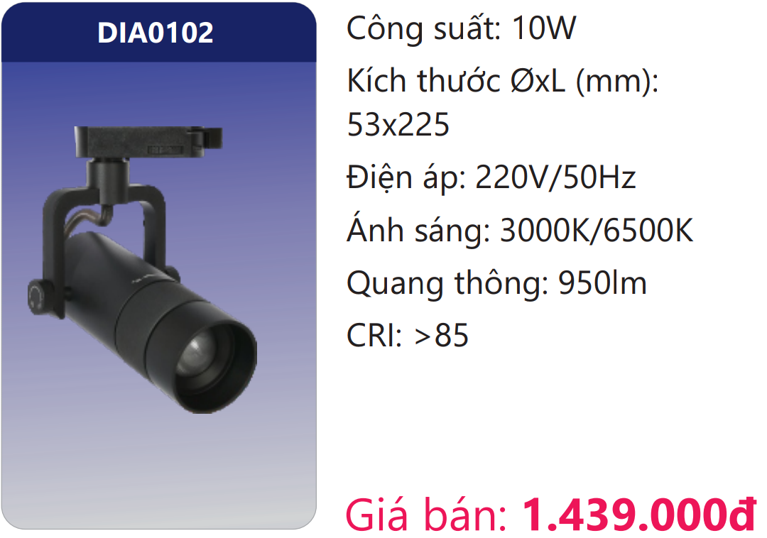 ĐÈN LED CHIẾU ĐIỂM GẮN THANH RAY 10W DUHAL DIA0102