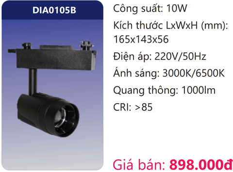  ĐÈN LED CHIẾU ĐIỂM GẮN THANH RAY 10W DUHAL DIA0105B 