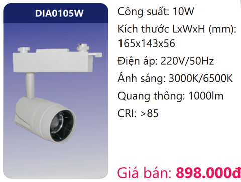  ĐÈN LED CHIẾU ĐIỂM GẮN THANH RAY 10W DUHAL DIA0105W 