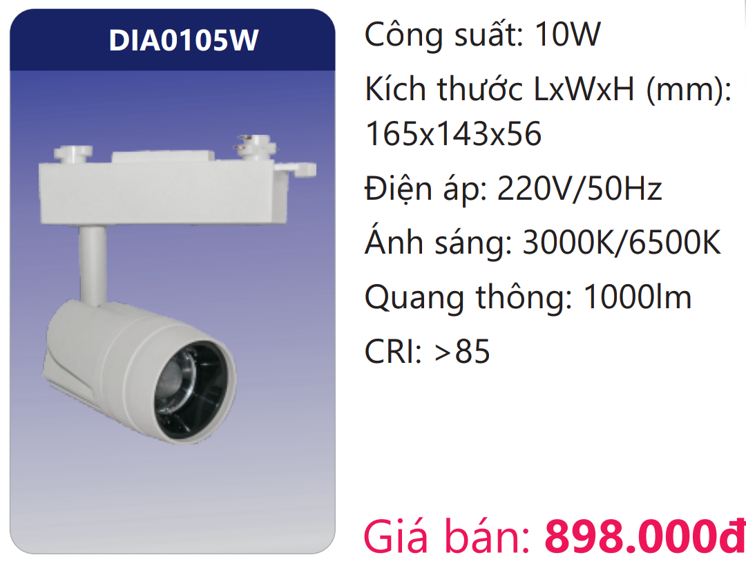 ĐÈN LED CHIẾU ĐIỂM GẮN THANH RAY 10W DUHAL DIA0105W