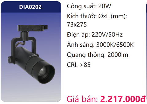  ĐÈN LED CHIẾU ĐIỂM GẮN THANH RAY 20W DUHAL DIA0202 