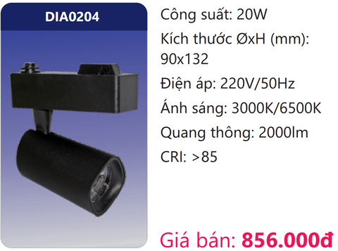  ĐÈN LED CHIẾU ĐIỂM GẮN THANH RAY 20W DUHAL DIA0204 