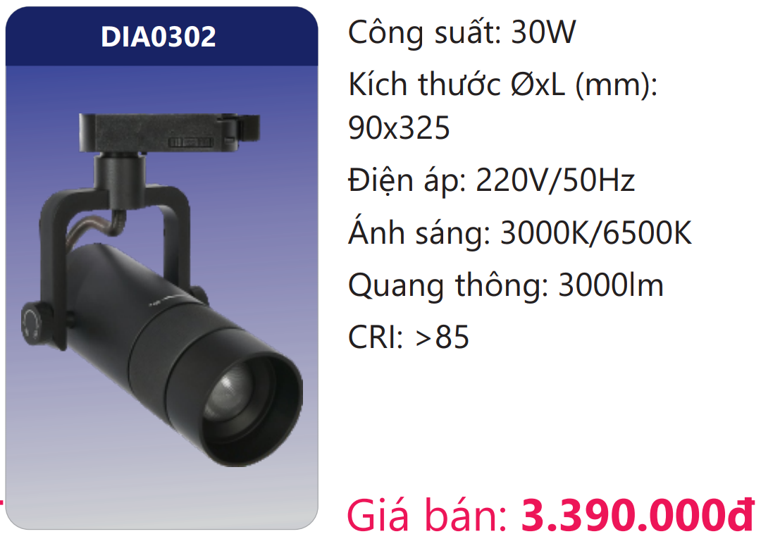 ĐÈN LED CHIẾU ĐIỂM GẮN THANH RAY 30W DUHAL DIA0302