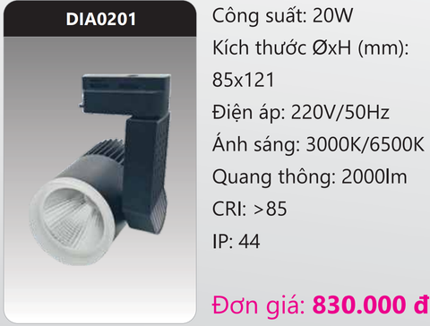  ĐÈN LED CHIẾU ĐIỂM GẮN THANH RAY DUHAL 20W DIA0201 