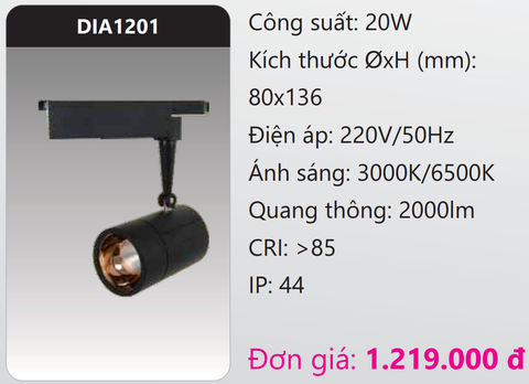  ĐÈN LED CHIẾU ĐIỂM GẮN THANH RAY DUHAL 20W DIA1201 