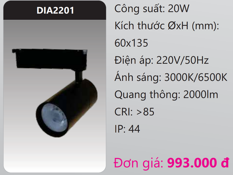  ĐÈN LED CHIẾU ĐIỂM GẮN THANH RAY DUHAL 20W DIA2201 