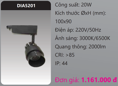  ĐÈN LED CHIẾU ĐIỂM GẮN THANH RAY DUHAL 20W DIA5201 