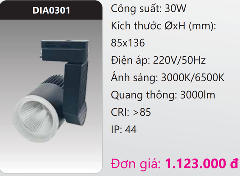  ĐÈN LED CHIẾU ĐIỂM GẮN THANH RAY DUHAL 30W DIA0301 