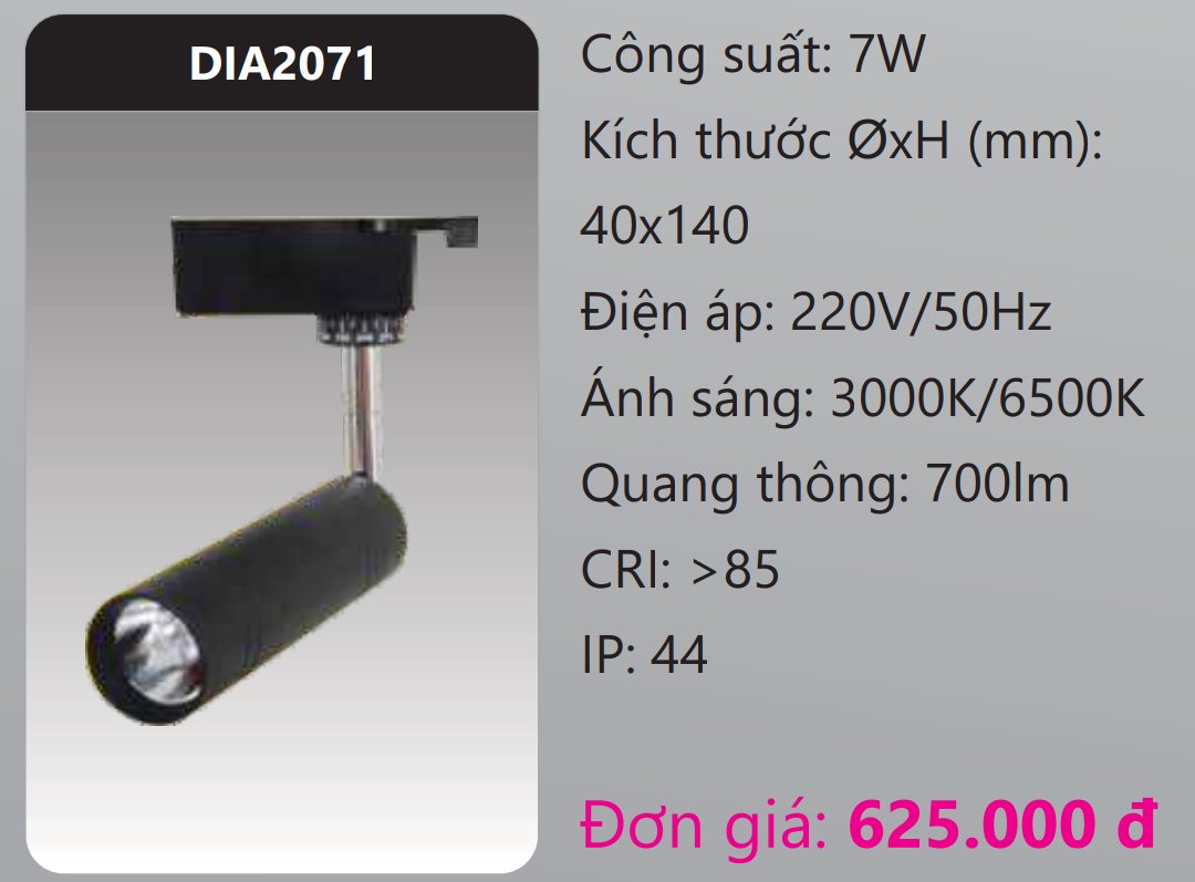 ĐÈN LED CHIẾU ĐIỂM GẮN THANH RAY DUHAL 7W DIA2071