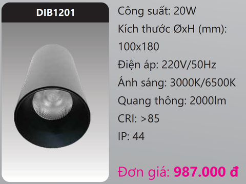  ĐÈN LED CHIẾU SÂU GẮN NỔI TRANG TRÍ DUHAL 20W DIB1201 