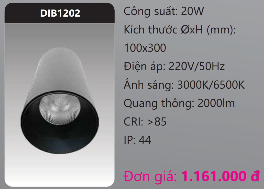 ĐÈN LED CHIẾU SÂU GẮN NỔI TRANG TRÍ DUHAL 20W DIB1202