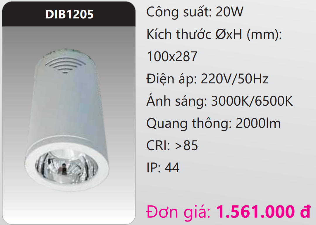 ĐÈN LED CHIẾU SÂU GẮN NỔI TRANG TRÍ DUHAL 20W DIB1205