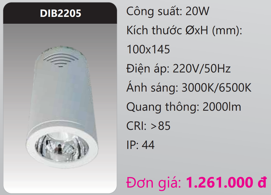 ĐÈN LED CHIẾU SÂU GẮN NỔI TRANG TRÍ DUHAL 20W DIB2205