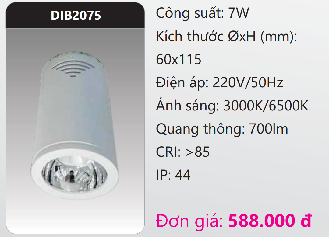 ĐÈN LED CHIẾU SÂU GẮN NỔI TRANG TRÍ DUHAL 7W DIB2075