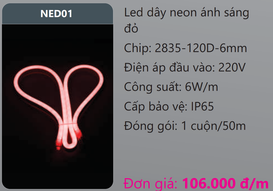 ĐÈN LED DÂY NEON DUHAL ÁNH SÁNG ĐỎ NED01