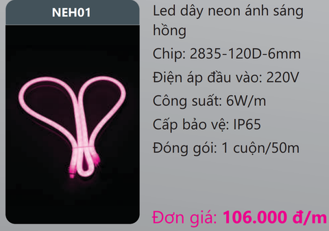  ĐÈN LED DÂY NEON DUHAL ÁNH SÁNG HỒNG NEH01 