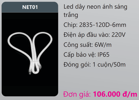  ĐÈN LED DÂY NEON DUHAL ÁNH SÁNG TRẮNG NET01 