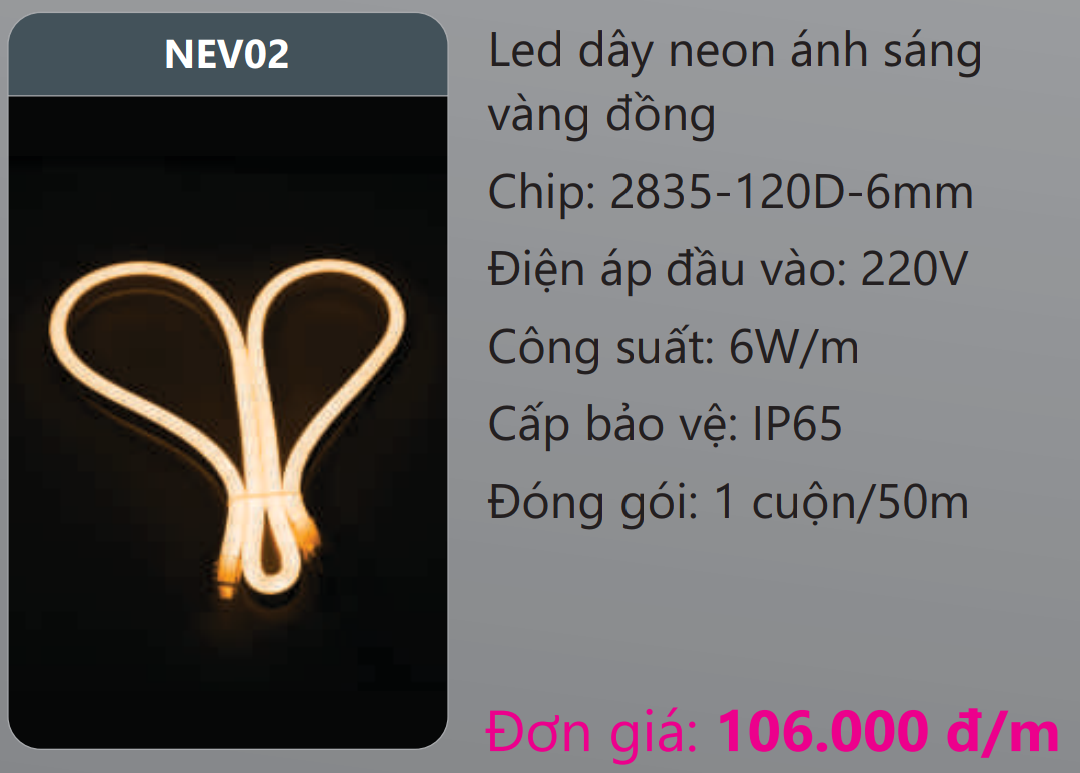 ĐÈN LED DÂY NEON DUHAL ÁNH SÁNG VÀNG ĐỒNG NEV02