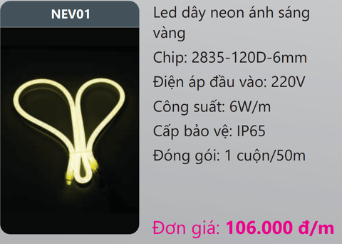  ĐÈN LED DÂY NEON DUHAL ÁNH SÁNG VÀNG NEV01 