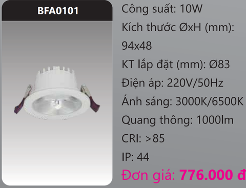  ĐÈN LED DOWNLIGHT ÂM TRẦN 10W DUHAL BFA0101 