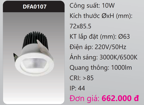  ĐÈN LED DOWNLIGHT ÂM TRẦN 10W DUHAL DFA0107 