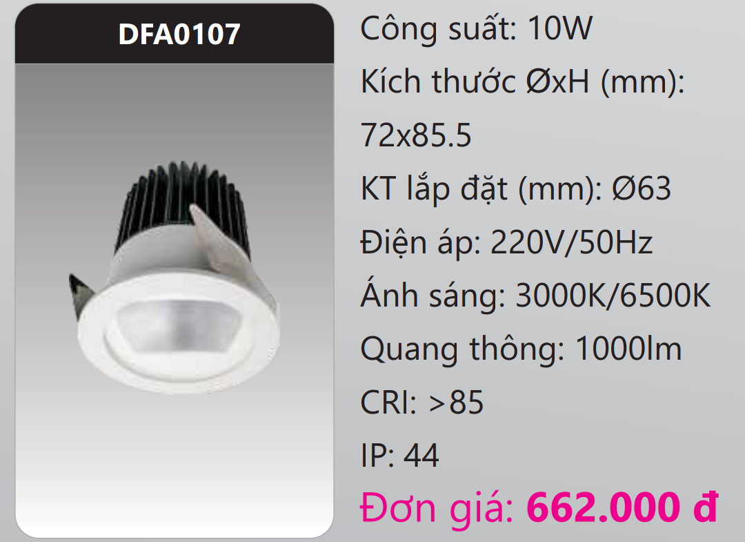 ĐÈN LED DOWNLIGHT ÂM TRẦN 10W DUHAL DFA0107