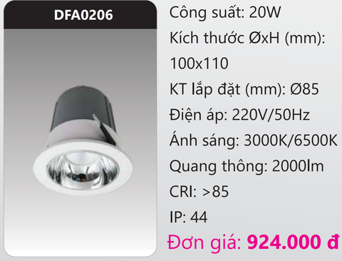  ĐÈN LED DOWNLIGHT ÂM TRẦN 20W DUHAL DFA0206 