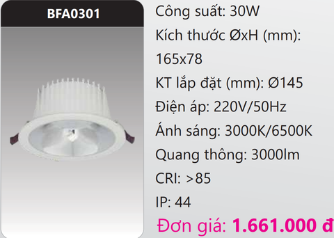  ĐÈN LED DOWNLIGHT ÂM TRẦN 30W DUHAL BFA0301 