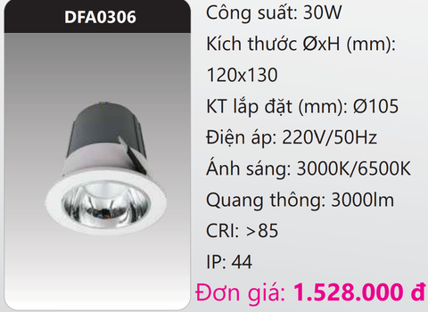  ĐÈN LED DOWNLIGHT ÂM TRẦN 30W DUHAL DFA0306 