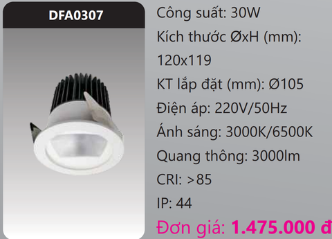  ĐÈN LED DOWNLIGHT ÂM TRẦN 30W DUHAL DFA0307 