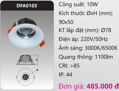  ĐÈN LED DOWNLIGHT ÂM TRẦN CAO CHIẾU SÂU 10W DUHAL DFA0103 