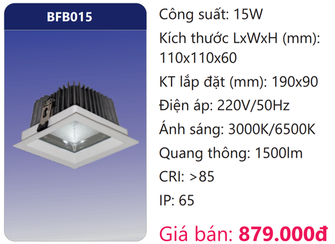  ĐÈN LED DOWNLIGHT ÂM TRẦN CAO CHIẾU SÂU 15W DUHAL BFB015 