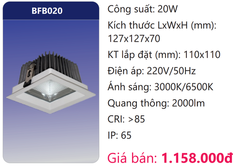  ĐÈN LED DOWNLIGHT ÂM TRẦN CAO CHIẾU SÂU 20W DUHAL BFB020 