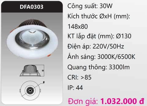  ĐÈN LED DOWNLIGHT ÂM TRẦN CAO CHIẾU SÂU 30W DUHAL DFA0303 