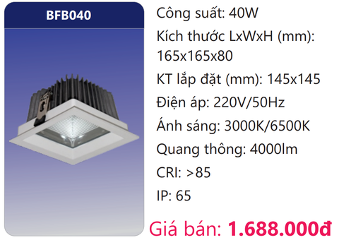  ĐÈN LED DOWNLIGHT ÂM TRẦN CAO CHIẾU SÂU 40W DUHAL BFB040 