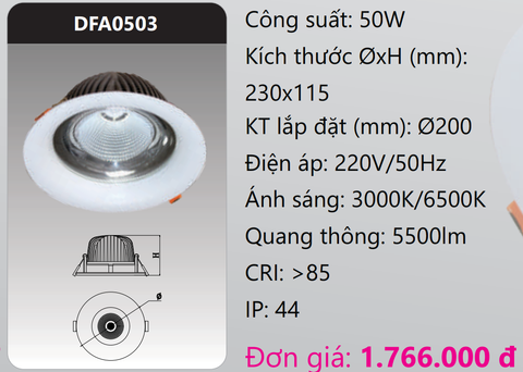  ĐÈN LED DOWNLIGHT ÂM TRẦN CAO CHIẾU SÂU 50W DUHAL DFA0503 