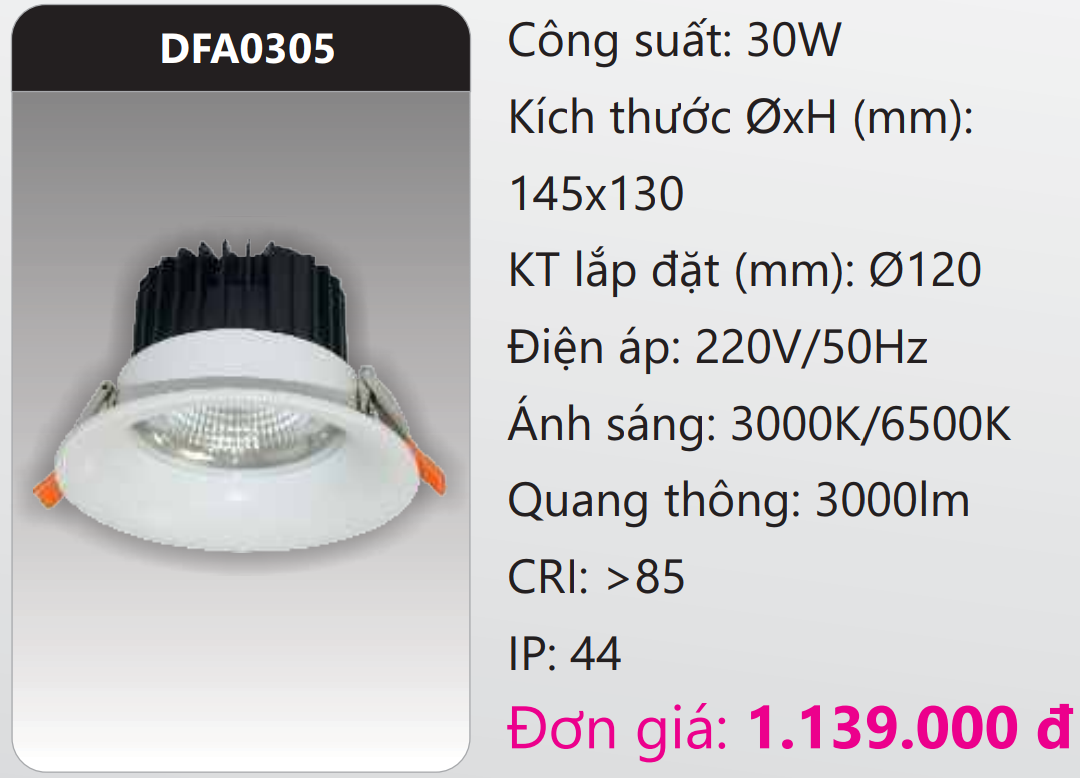 ĐÈN LED DOWNLIGHT ÂM TRẦN CHIẾU CAO 30W DUHAL DFA0305