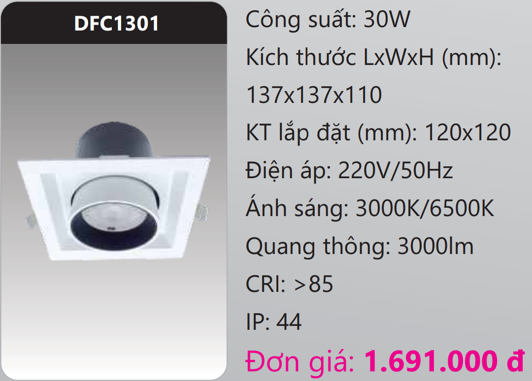 ĐÈN LED DOWNLIGHT ÂM TRẦN CHIẾU ĐIỂM 30W DUHAL DFC1301