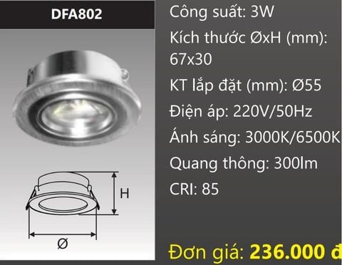  ĐÈN LED DOWNLIGHT ÂM TRẦN CHIẾU ĐIỂM 3W DUHAL DFA802 