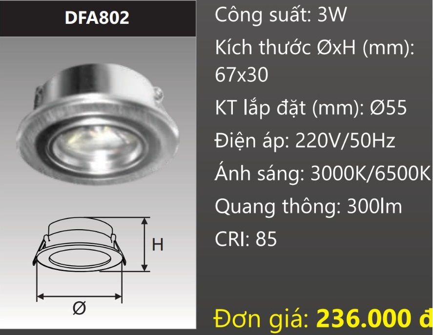 ĐÈN LED DOWNLIGHT ÂM TRẦN CHIẾU ĐIỂM 3W DUHAL DFA802