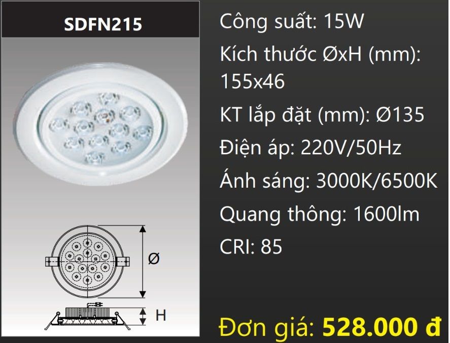 ĐÈN ÂM TRẦN LED CHIẾU ĐIỂM 15W DUHAL DFN215